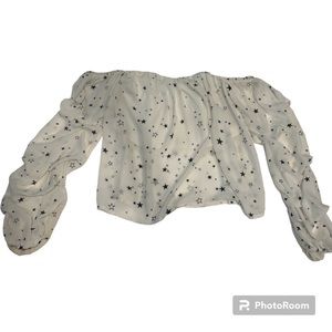 Charlotte Russe NWT white long sleeve off the shoulder crop top black star print